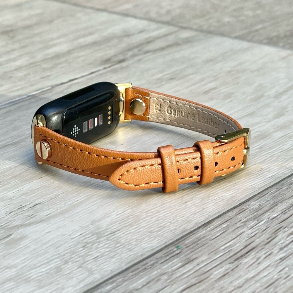 Fitbit Luxe Band Women Strap Gold Accents Slim Leather Adjustable Size Bracelet
